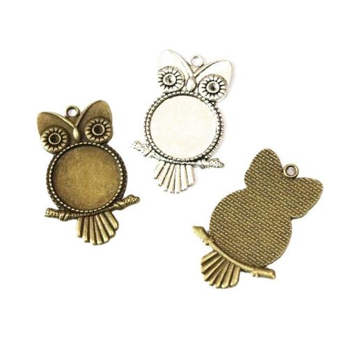 Zinc Alloy vedhæng Cabochon Setting, Owl, forgyldt, du kan DIY, flere farver til valg, 20mm, 30pc'er/Bag, Solgt af Bag