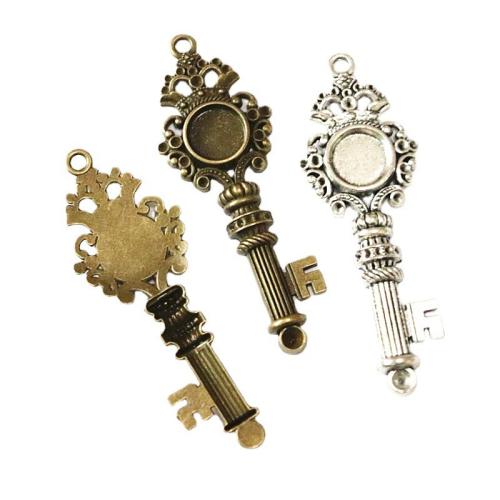 Zinc Alloy Pendant Cabochon Setting Key antique bronze color plated DIY 14mm Sold By Bag