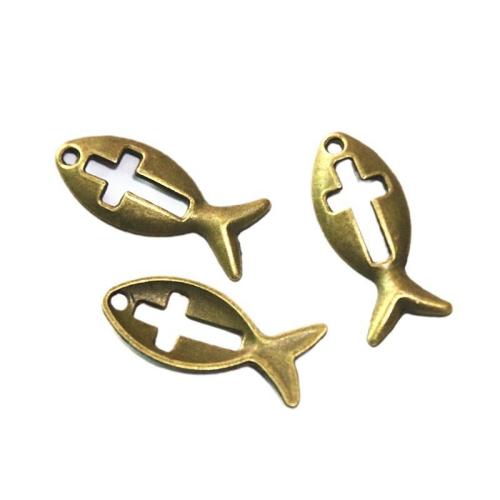 Zinc Alloy Animal Pendants Fish antique bronze color plated DIY Sold By Bag