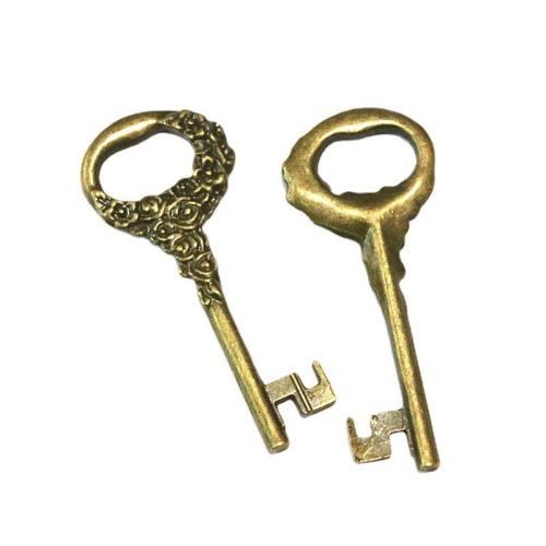 Zinc Alloy Key Pendler, Nøgle, antik bronze farve forgyldt, du kan DIY, 25x62mm, 20pc'er/Bag, Solgt af Bag