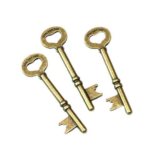 Zinc Alloy Key Pendler, Nøgle, antik bronze farve forgyldt, du kan DIY, 17x60mm, 40pc'er/Bag, Solgt af Bag