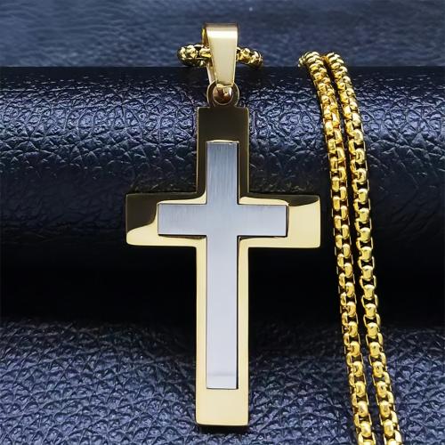 Stainless Steel Jewelry Necklace 304 Stainless Steel Cross fashion jewelry & Unisex Length 60 cm Sold By PC