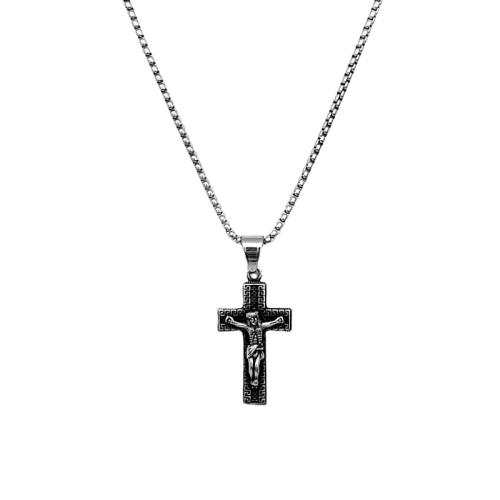 Jewelry Cruach dhosmálta muince, 304 Cruach dhosmálta, Cross, jewelry faisin & unisex, dath bunaidh, Fad 60 cm, Díolta De réir PC