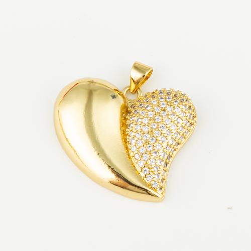 Cubic Zirconia Micro Pave bronze Pingente, cobre, Coração, joias de moda & unissex & micro pavimento em zircônia cúbica, dourado, 27x27mm, Buraco:Aprox 3mm, vendido por PC