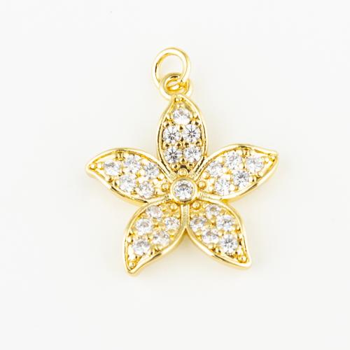 Cubic Zirconia Micro Pave Brass Pendant Flower fashion jewelry & Unisex & micro pave cubic zirconia golden Approx 3mm Sold By PC