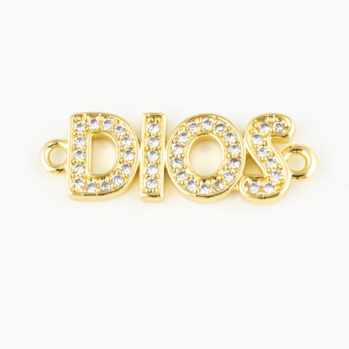 Cubic Zirconia Micro Pave Latão Connector, cobre, Pegada, DIY & micro pavimento em zircônia cúbica, dourado, 24x8mm, Buraco:Aprox 2mm, vendido por PC