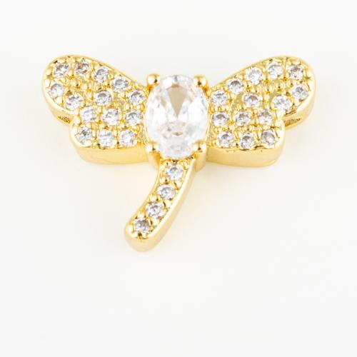 Messing hanger met micro-paved kubieke zirconia's, Dragonfly, mode sieraden & uniseks & micro pave zirconia, gouden, 22x16mm, Gat:Ca 2mm, Verkocht door PC