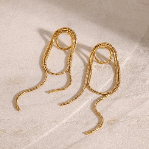 Fashion Fringe Oorbellen, 304 roestvrij staal, mode sieraden & voor vrouw, gouden, 86x17.20mm, Verkocht door pair