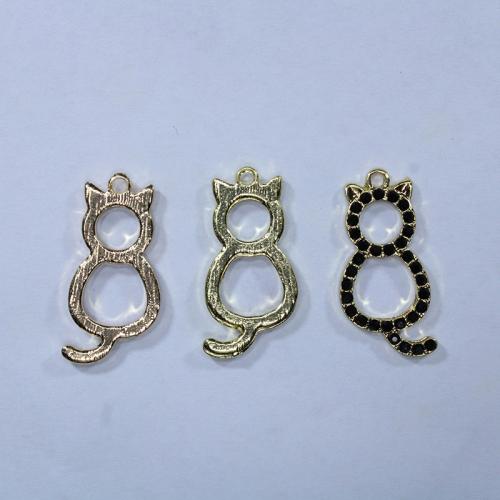 Zinc Alloy Rhinestone Pendants Cat plated DIY & with rhinestone & hollow nickel lead & cadmium free Approx Sold By Bag