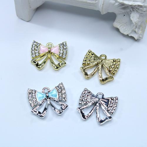 Zinc Alloy Enamel Pendants Bowknot plated DIY & with rhinestone nickel lead & cadmium free Approx Sold By Bag