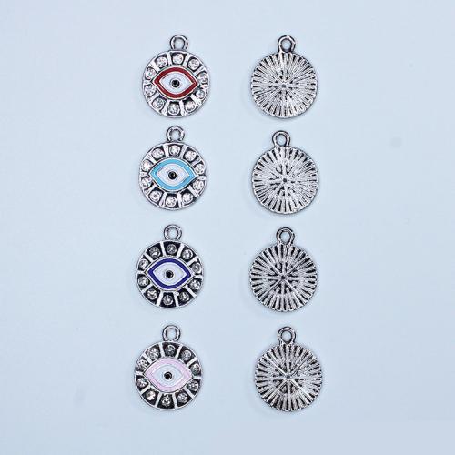 Zinc Alloy Enamel Pendants Flat Round plated DIY & with rhinestone nickel lead & cadmium free Approx Sold By Bag