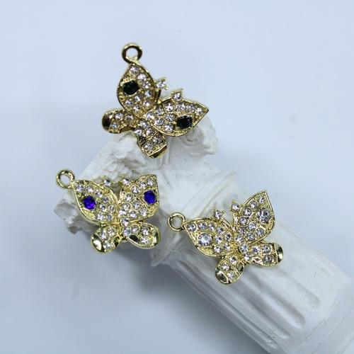 Zinc Alloy Rhinestone Pendants Butterfly gold color plated DIY & with rhinestone nickel lead & cadmium free Approx Sold By Bag