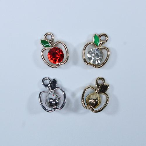 Sinc Alloy Rhinestone Pendants, Apple, plátáilte, DIY & le rhinestone, dathanna níos mó le haghaidh rogha, nicil, luaidhe & caidmiam saor in aisce, 12x15.50mm, Thart 100ríomhairí pearsanta/Mála, Díolta De réir Mála