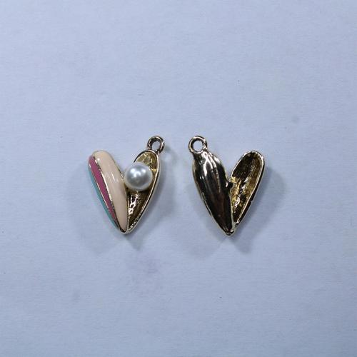 Zinc Alloy Enamel Pendants with Plastic Pearl Heart gold color plated DIY nickel lead & cadmium free Approx Sold By Bag