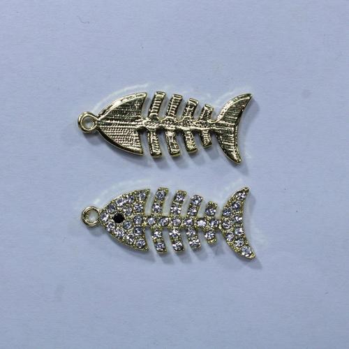 Zinc Alloy Rhinestone Pendants Fish gold color plated DIY & with rhinestone nickel lead & cadmium free Approx Sold By Bag