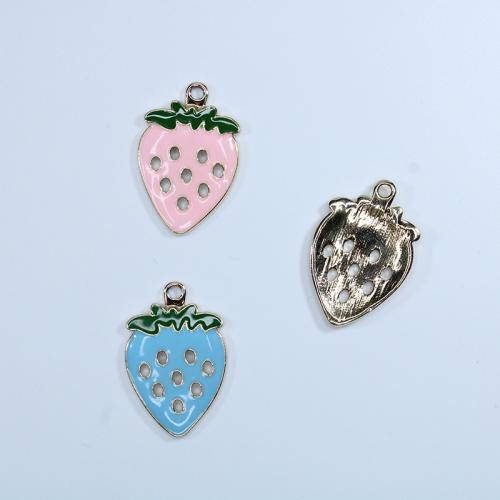 Zinc Alloy Enamel Pendants Strawberry gold color plated DIY nickel lead & cadmium free Approx Sold By Bag