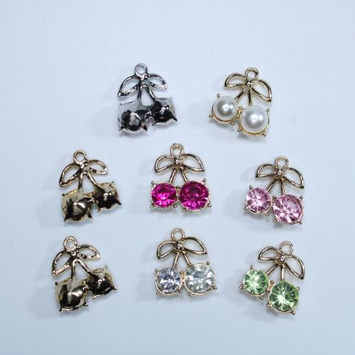 Sinc Alloy Rhinestone Pendants, le Pearl Plaisteacha, Cherry, plátáilte, DIY & le rhinestone, dathanna níos mó le haghaidh rogha, nicil, luaidhe & caidmiam saor in aisce, 15x17mm, Thart 100ríomhairí pearsanta/Mála, Díolta De réir Mála