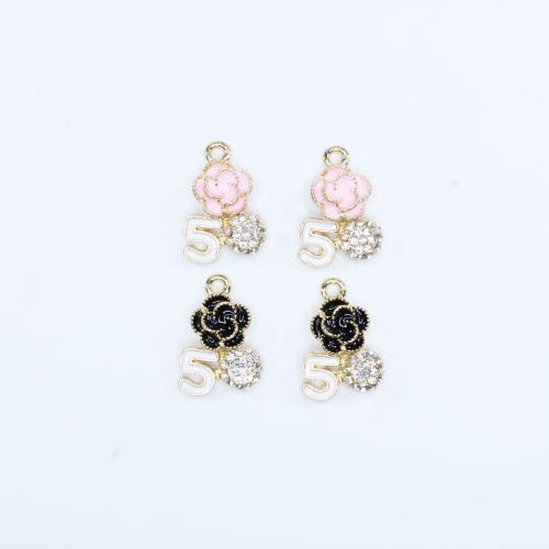 Zinc Alloy Enamel Pendants Flower plated DIY & with rhinestone nickel lead & cadmium free Approx Sold By Bag