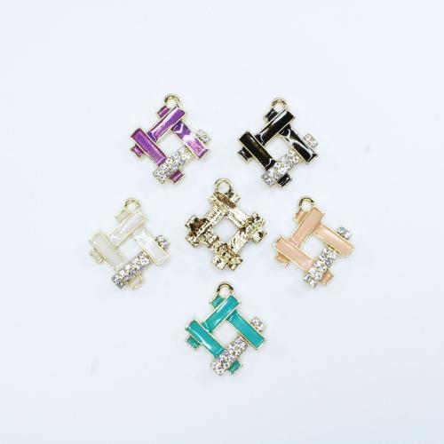 Zinc Alloy Enamel Pendants Rhombus gold color plated DIY & with rhinestone nickel lead & cadmium free Approx Sold By Bag