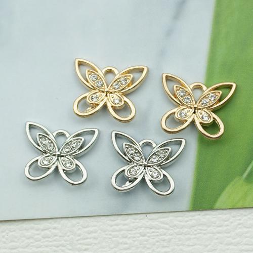 Zinc Alloy Rhinestone Pendants Butterfly plated DIY & with rhinestone nickel lead & cadmium free Sold By Bag