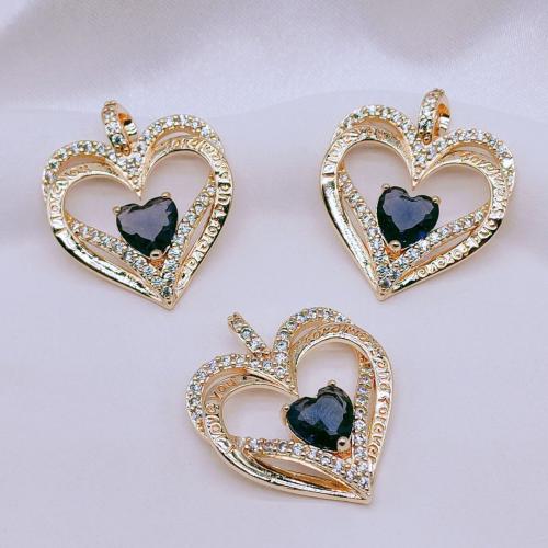 Zinc Alloy Heart Pendants Brass gold color plated DIY & micro pave cubic zirconia nickel lead & cadmium free Sold By Bag