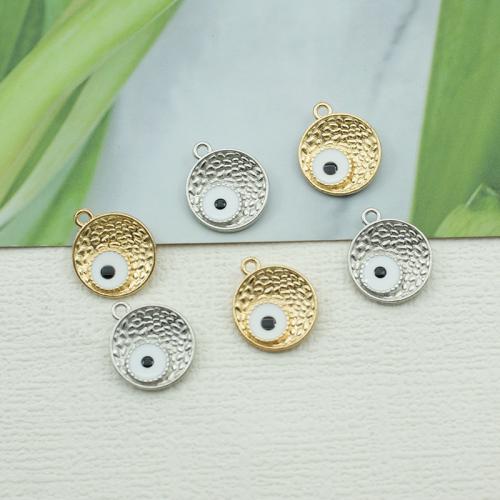 Zinc Alloy Enamel Pendants Round plated DIY & evil eye pattern nickel lead & cadmium free Sold By Bag