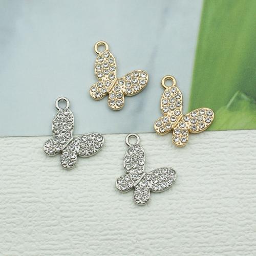 Zinc Alloy Rhinestone Pendants Butterfly plated DIY & with rhinestone nickel lead & cadmium free Sold By Bag