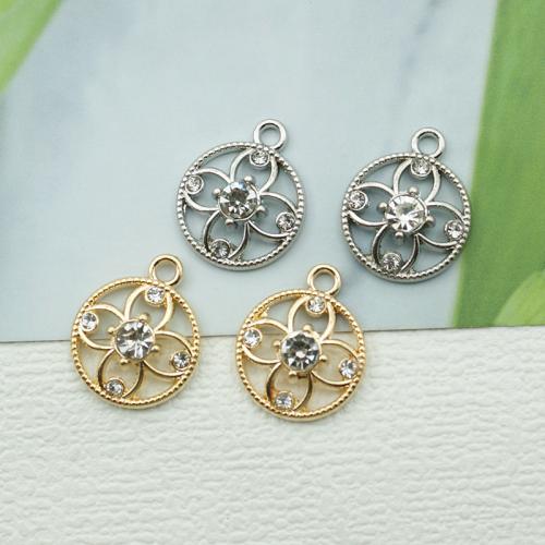 Zinc Alloy Rhinestone Pendants Round plated DIY & with rhinestone nickel lead & cadmium free Sold By Bag