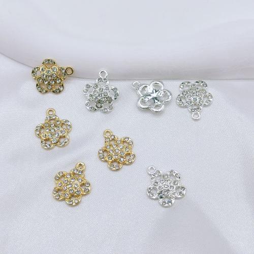 Zinc Alloy Rhinestone Pendler, Flower, forgyldt, du kan DIY & med rhinestone, flere farver til valg, nikkel, bly & cadmium fri, 15mm, 100pc'er/Bag, Solgt af Bag