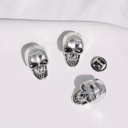 Zinc Alloy Brocher, Skull, sølvfarvet forgyldt, for mennesket, nikkel, bly & cadmium fri, 16x26mm, 100pc'er/Bag, Solgt af Bag