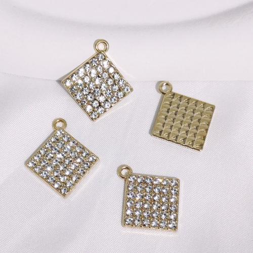 Zinc Alloy Pendants Square gold color plated DIY & micro pave cubic zirconia nickel lead & cadmium free Sold By Bag