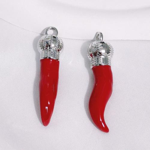 Zinc Alloy émail Pendants, alliage de zinc, Cayenne, Placage de couleur d'or, DIY, rouge, protéger l'environnement, sans nickel, plomb et cadmium, 13x52mm, 100PC/sac, Vendu par sac