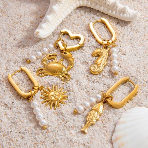 Stainless Steel Lever Back Earring 304 Stainless Steel with ABS Plastic Pearl gold color plated fashion jewelry golden Sold By PC