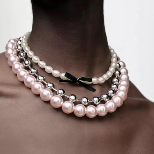 Resin Necklace with ABS Plastic Pearl & Iron with 7cm extender chain fashion jewelry mixed colors Length 38 cm Sold By PC