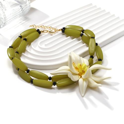 Resin Necklace with Crystal with 7cm extender chain fashion jewelry green Length 38 cm Sold By PC