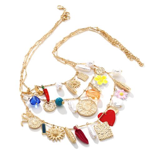 Zinklegering halskettingen, Zinc Alloy, met Hars & Ijzer, met 7cm extender keten, gold plated, mode sieraden, gemengde kleuren, nikkel, lood en cadmium vrij, Lengte 48 cm, Verkocht door PC