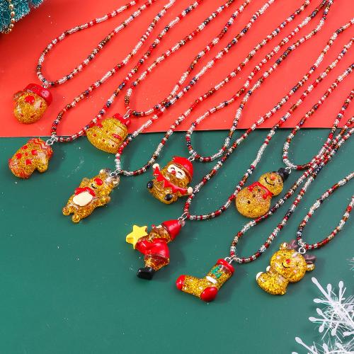 Colares de Natal, Seedbead, with 1.96 Inch extender chain, estufagem de verniz, Design de Natal & Vario tipos a sua escolha & para mulher, multi colorido, níquel, chumbo e cádmio livre, comprimento 15.74 inchaltura, vendido por PC