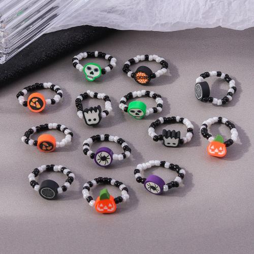 Seedbead Ring Set with Elastic Thread & Resin Halloween Design & 10 pieces & for woman nickel lead & cadmium free Sold By Set