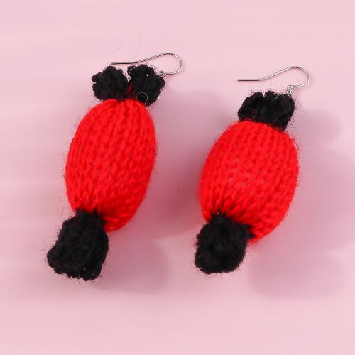 Fluffy Pom Pom Earrings Plush with Zinc Alloy handmade Christmas Design & for woman Sold By Pair