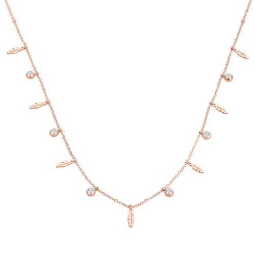 Stainless Steel Jewelry Necklace 304 Stainless Steel Vacuum Ion Plating micro pave cubic zirconia & for woman rose gold color Length Approx 46 cm Sold By PC