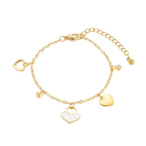 Stainless Steel Jewelry Bracelet 304 Stainless Steel Heart Vacuum Ion Plating for woman & enamel gold Length Approx 21.7 cm Sold By PC