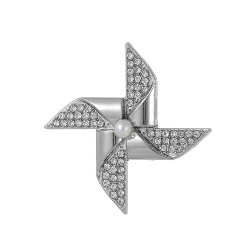 Zinc Alloy Brooches with Plastic Pearl Pinwheel plated for woman & with rhinestone Sold By PC