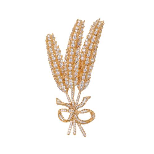 Broche bijoux de mode, laiton, blé, Placage, pavé de micro zircon & pour femme, Or, Vendu par PC