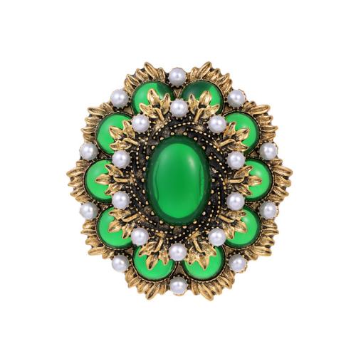 Zinc Alloy Brooches with Gemstone & Plastic Pearl plated for woman green Sold By PC