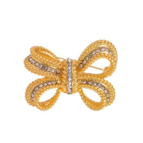 Zinc Alloy Brocher, Bowknot, forgyldt, for kvinde & med rhinestone, guld, Solgt af PC