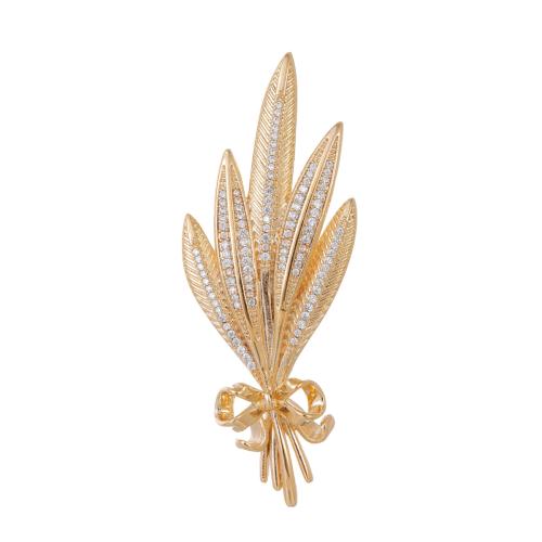 Fashion Brooch Jewelry Brass Wheat plated micro pave cubic zirconia & for woman Sold By PC