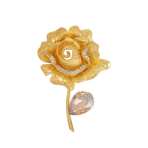 Zinc Alloy Brocher, Rose, forgyldt, for kvinde & med rhinestone, flere farver til valg, Solgt af PC