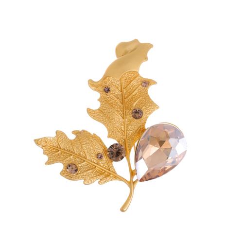 Zinc Alloy Brocher, med Krystal, Ginkgo blad, forgyldt, for kvinde & med rhinestone, guld, Solgt af PC