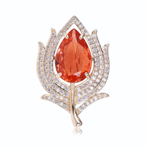 Zinc Alloy Brocher, Tulip, forgyldt, for kvinde & med rhinestone, rosa guld farve, Solgt af PC