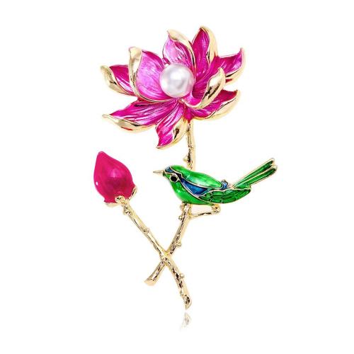 Zinc Alloy Brooches with Plastic Pearl Lotus plated for woman & enamel gold Sold By PC